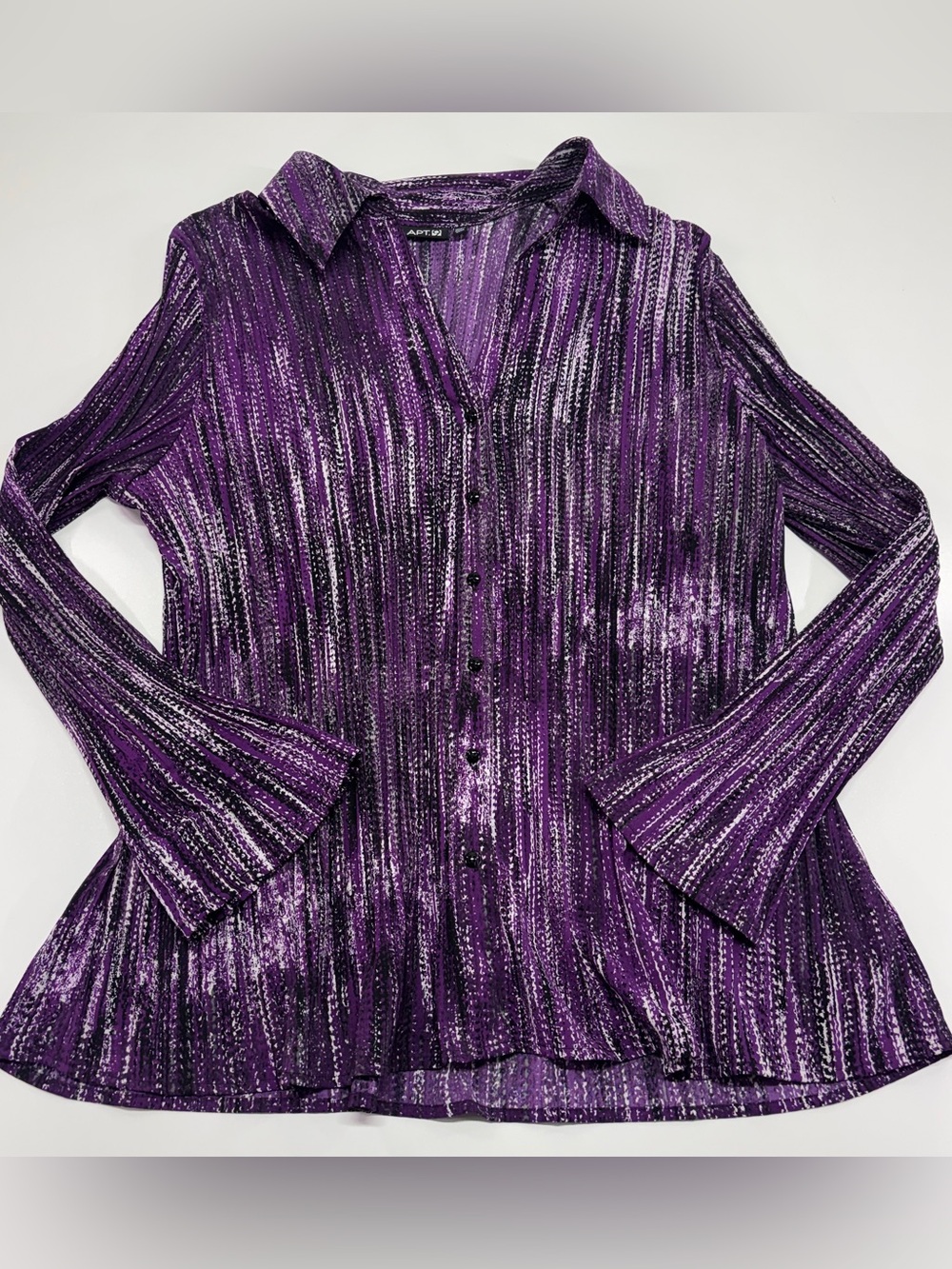 Apt. 9 Purple Abstract Button Front Stretch Blouse 2X Career Office